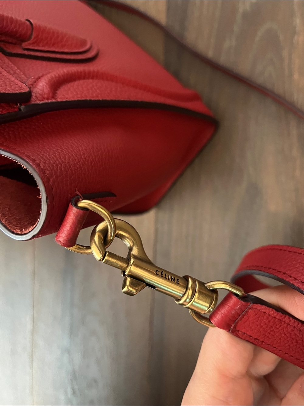 Celine Red Grained Leather Nano Luggage Tote with Shoulder Strap - Picture 9 of 11